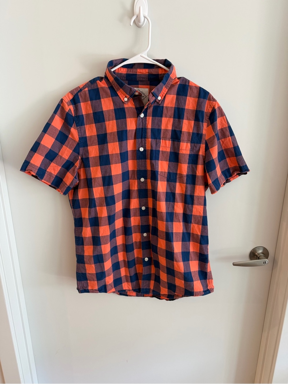 St. John's Bay Navy & Orange Short Sleeve Plaid Button-Down Shirt